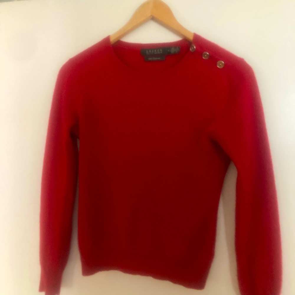Ralph Lauren Red Crew Neck Sweater with Button Accents